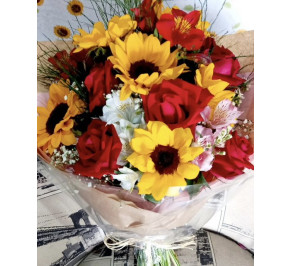 SunFlower and roses bouquet 