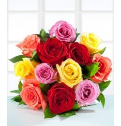 12 Colored mixed roses ( Bouquet)